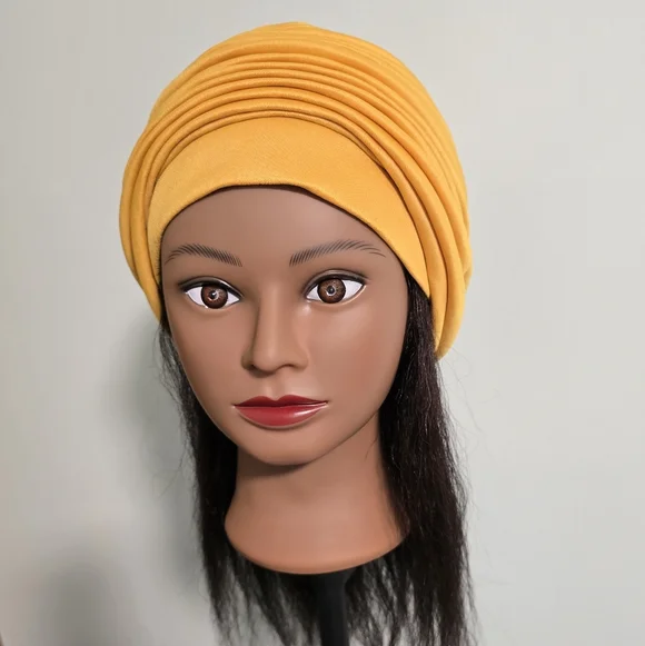 Handmade Pre-styled African Head Wrap, Yellow